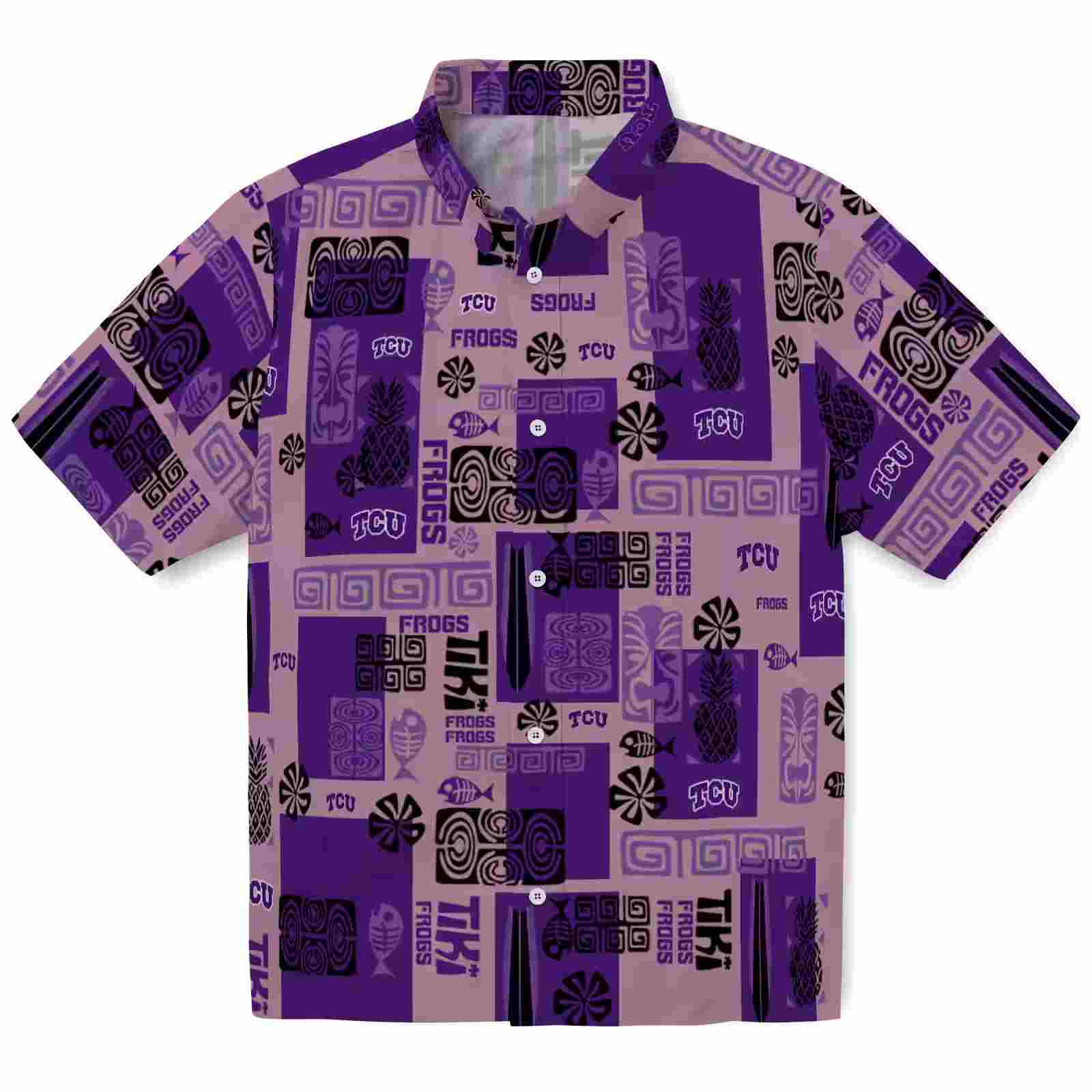 Tcu Horned Frogs Tribal Symbols Purple Hawaiian Shirt