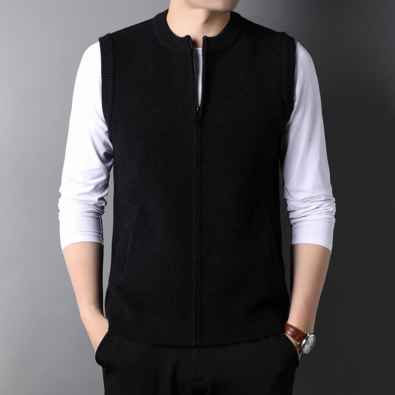 Top Grade New Autum Winter Fashion Brand Zipper Knit Cardigan Sweater Vest Men Retro Crew Woolen Sleeveless Casual Man Clothes alx