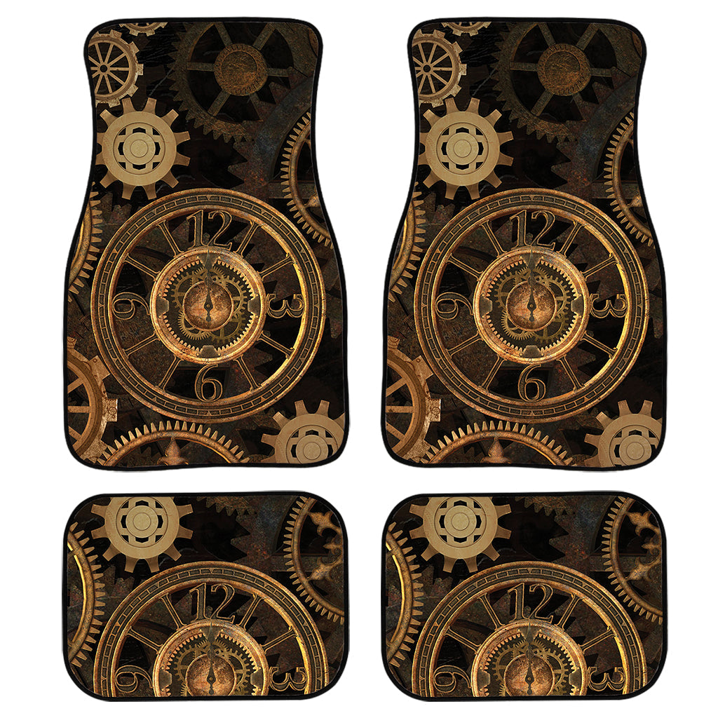 Vintage Steampunk Gears Print Front And Back Car Floor Mats, Front Car Mat