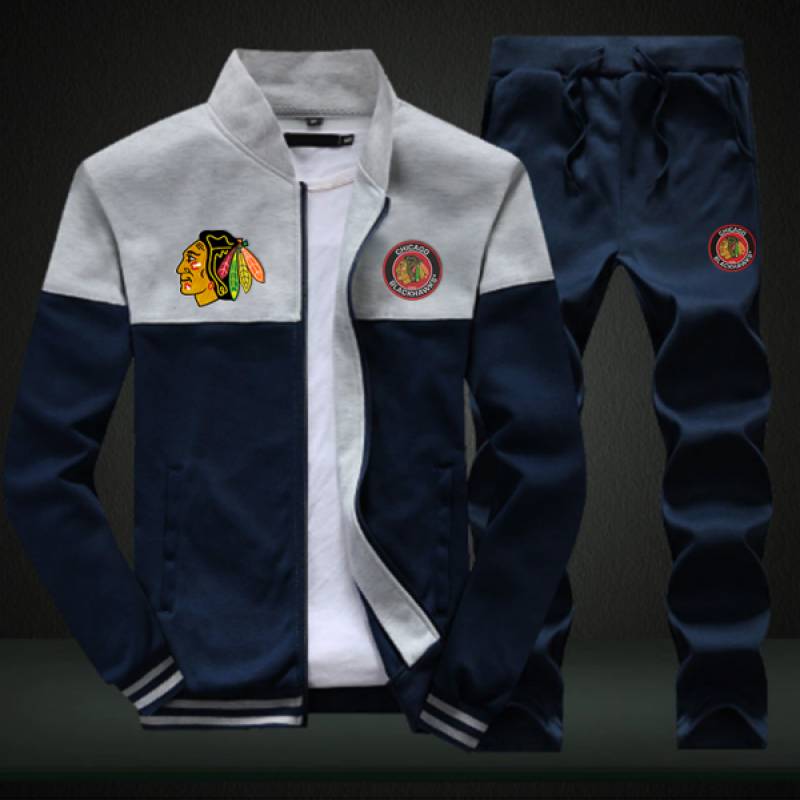 Chicago Blackhawks Sweatshirt +Sweatpants Mens Clothing 2 Pieces Sets Slim Tracksuit