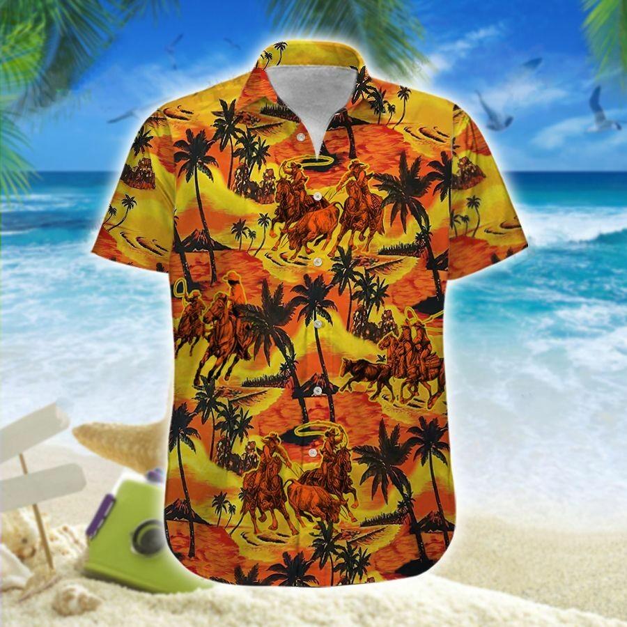 Hawaiian Aloha Shirts Team Roping Palm Tree Island – Fashion Store