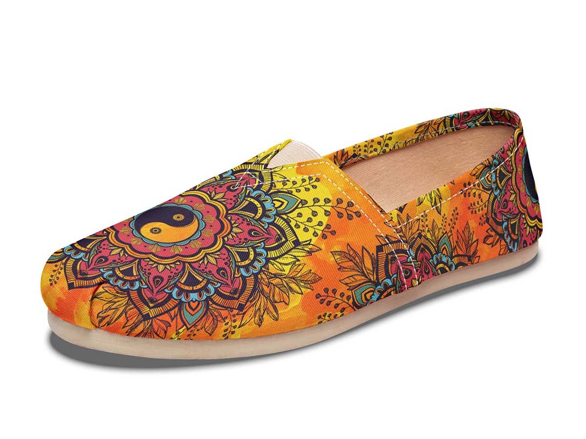 Yin Yang Mandala Orange, Canvas Shoes, Boho Shoes, Vegan Shoes, Men’S Shoes, Woman’S Shoes, Custom Printed, Abstractprint