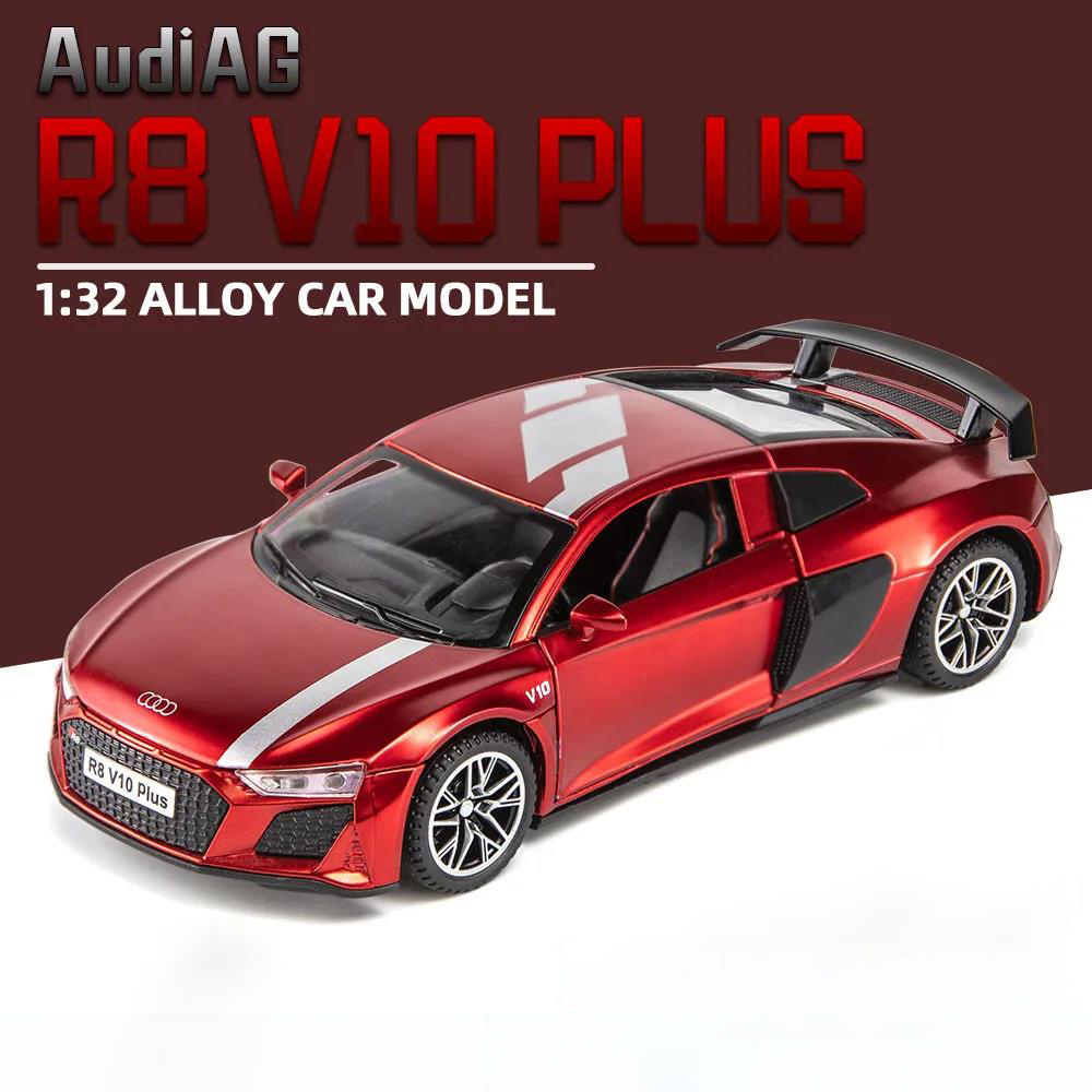1:32 Audi R8 V10 Plus Supercar Alloy Car Model Diecast Toy Vehicle sound and light Pull Back Simitation Cars Model Toys Gift alx
