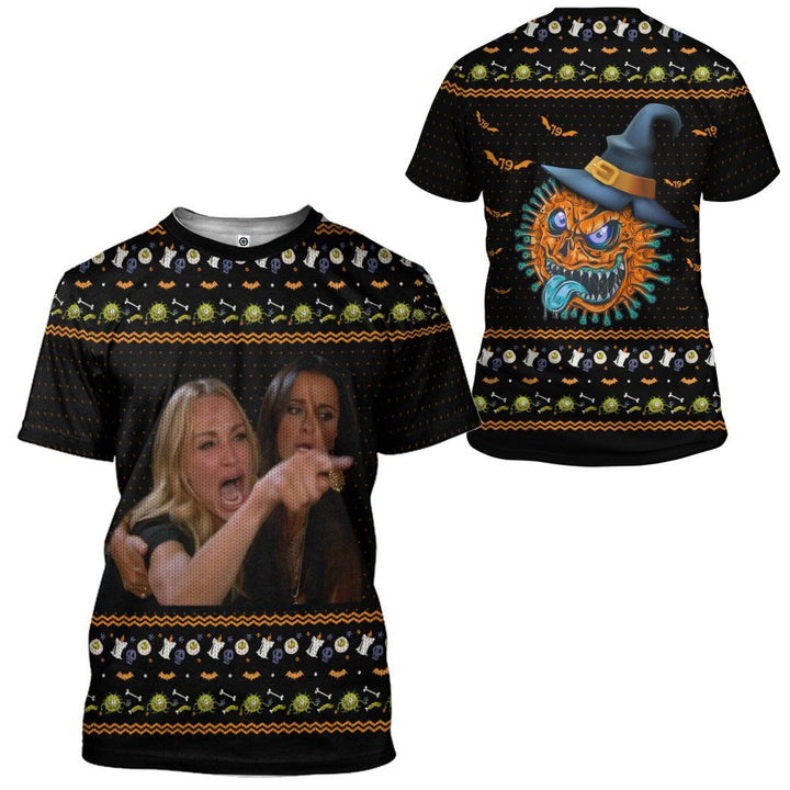 Waybackapparel Women Yelling At A Virus Ugly Sweater Halloween Custom 3D Tshirt