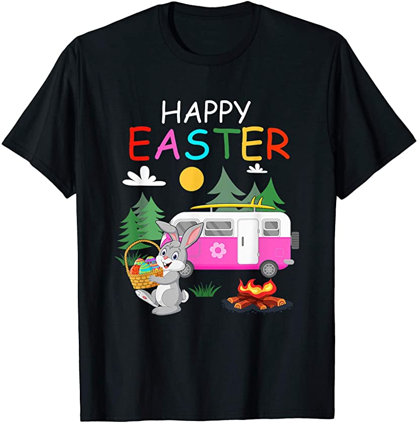 Cute Bunny Eggs Easter Camping Happy Easter Day 2021 T-Shirt