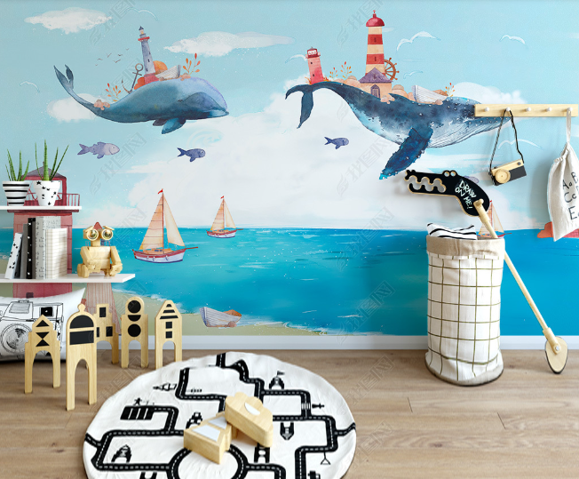 3D Northern Europe Hand-Painted Dolphin Sailboat Wall Mural Wallpaper Sww2700