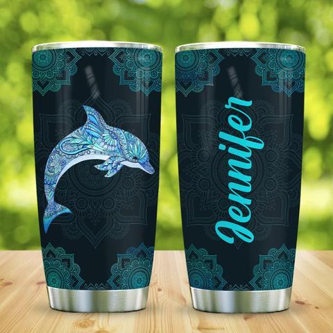 Hologram Blue Dolphin Mandala Personalized Kd2 Stainless Steel Tumbler, Personalized Tumblers, Tumbler Cups, Custom Tumblers