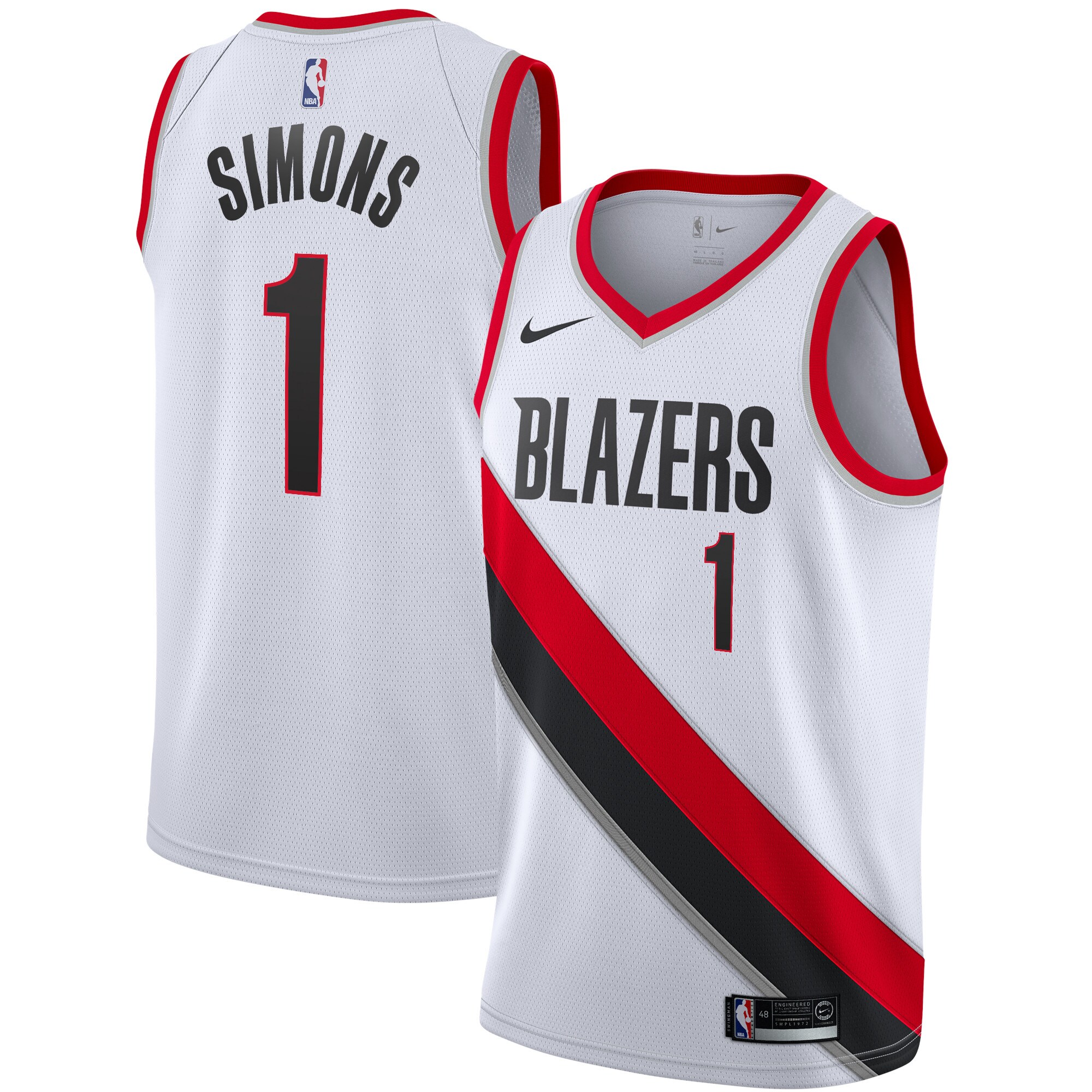 Portland Trail Blazers Association Edition Swingman Jersey – White – Anfernee Simons – Mens