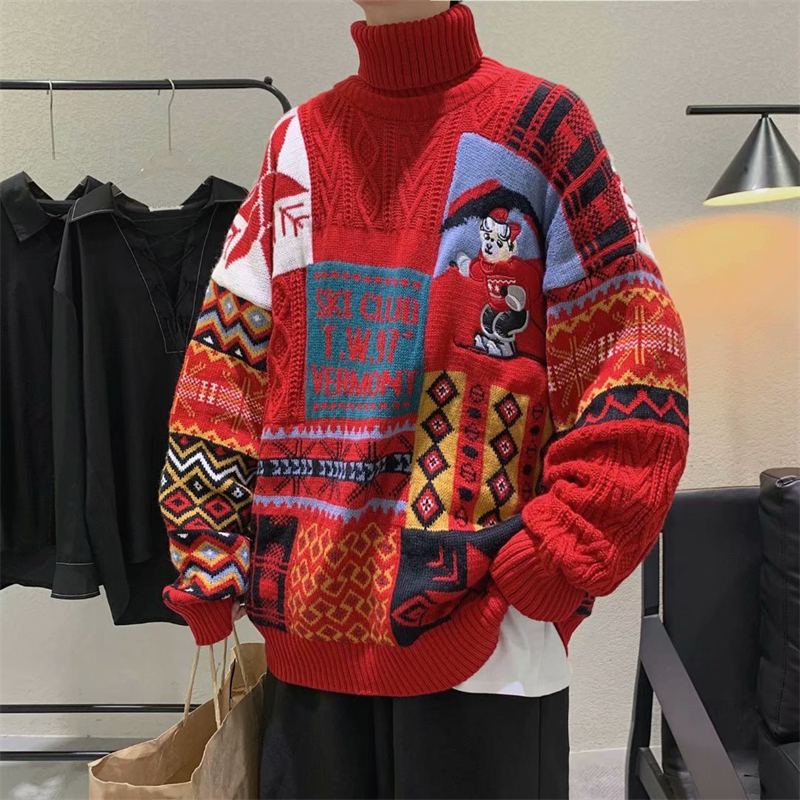 Ugly Christmas Sweater For Men Oversize Thick Winter Sweater Luxury Turtleneck Men Winter Fashion Clothes alx