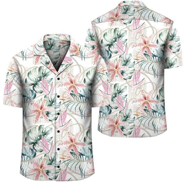 Tropical Pattern With Orchids Leaves And Gold Chains Hawaiian Shirt