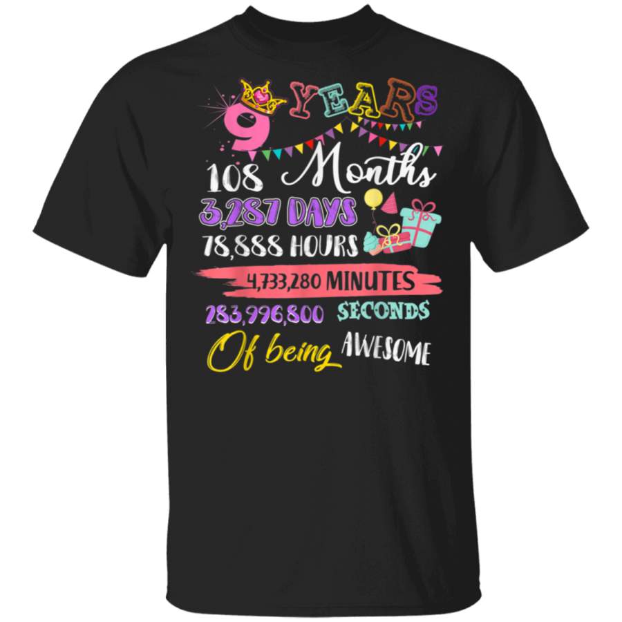 9th Birthday Tshirt For Girls 9 Years Old Being Awesome Gift T-Shirt