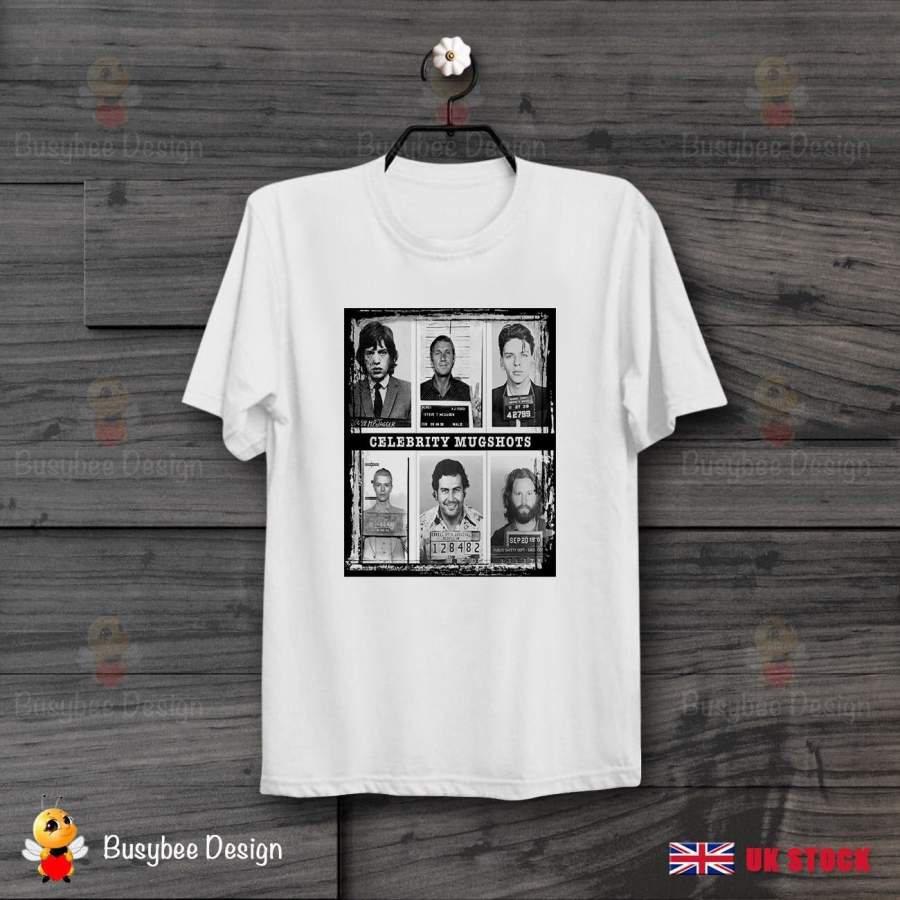 Mens Celebrity Mug Shot Pablo Escobar Retro Cool Vintage White T Shirt