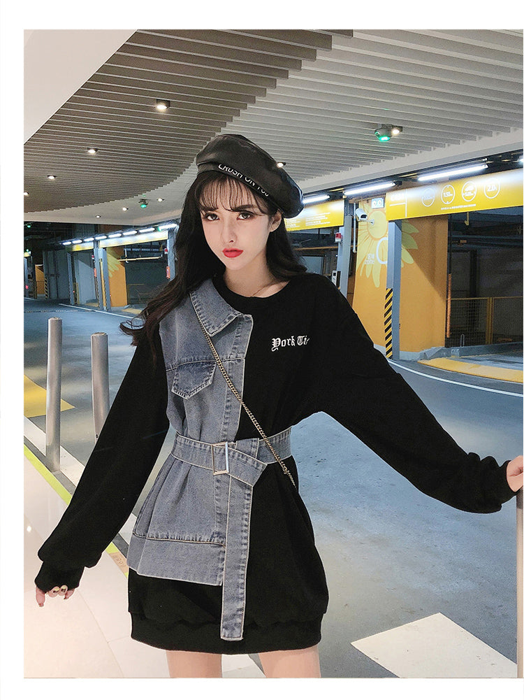 Sweatshirt Combine Denim Casual Jacket