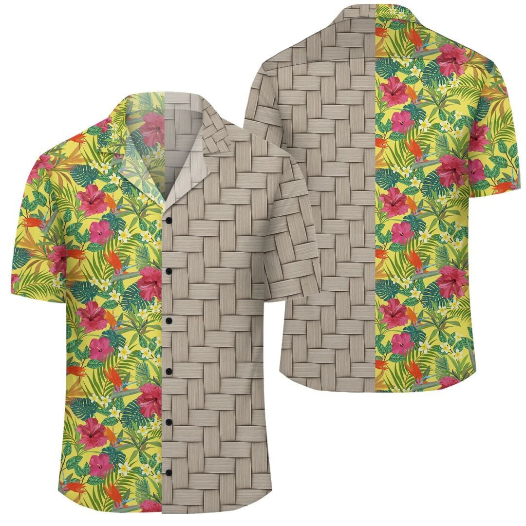 Hawaii Tropical Leaves And Flowers Lauhala Moiety Hawaiian Shirt