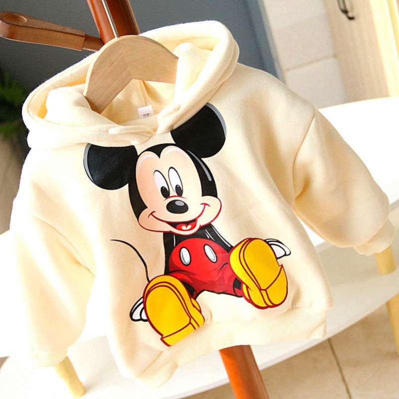 2022 Spring Autumn Children’s Wear Girls Mickey Mouse Plush Hooded Sweater Boys Cartoon Clothing 0-6 Years Children’s sportswear alx