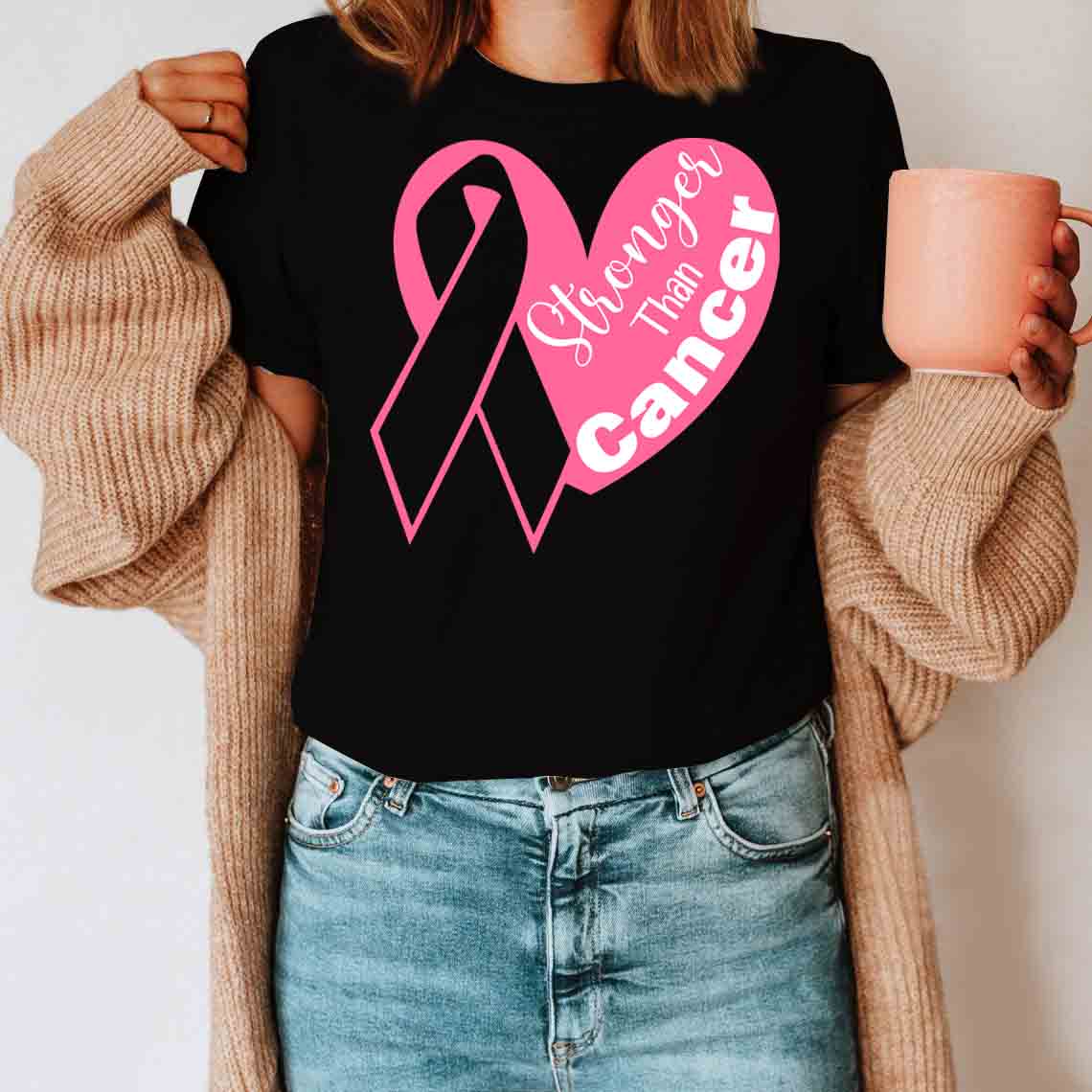 Sweet Heart Stronger Than Cancer T-Shirt – Breast Cancer Awareness T-Shirt Christmas Gifts For Mother Daughter Friends Hoodies Sweater Pink