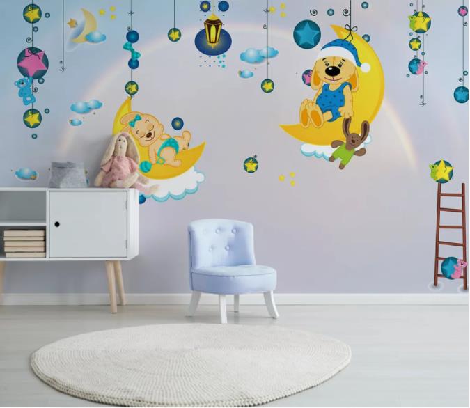 3D Cartoon Animal Moon Wall Mural Wallpaper 8