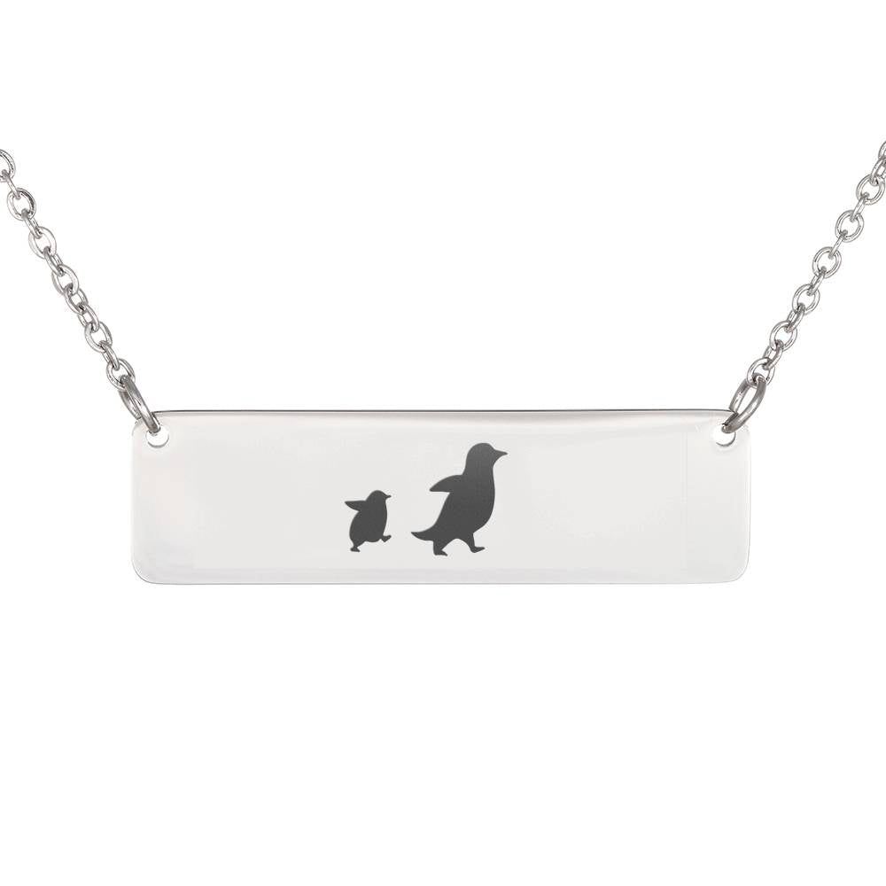 Personalized Mama Penguin + 1 Chick  Bar Necklace