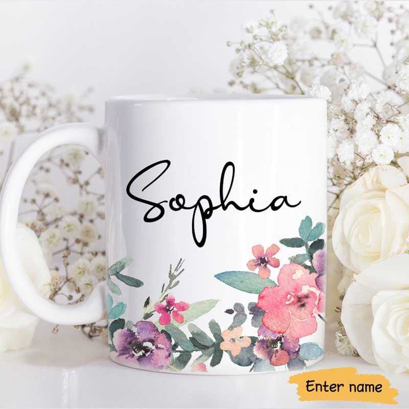 Watercolor Flower Name Gift For Her Gift For Woman Personalized Coffee Mug