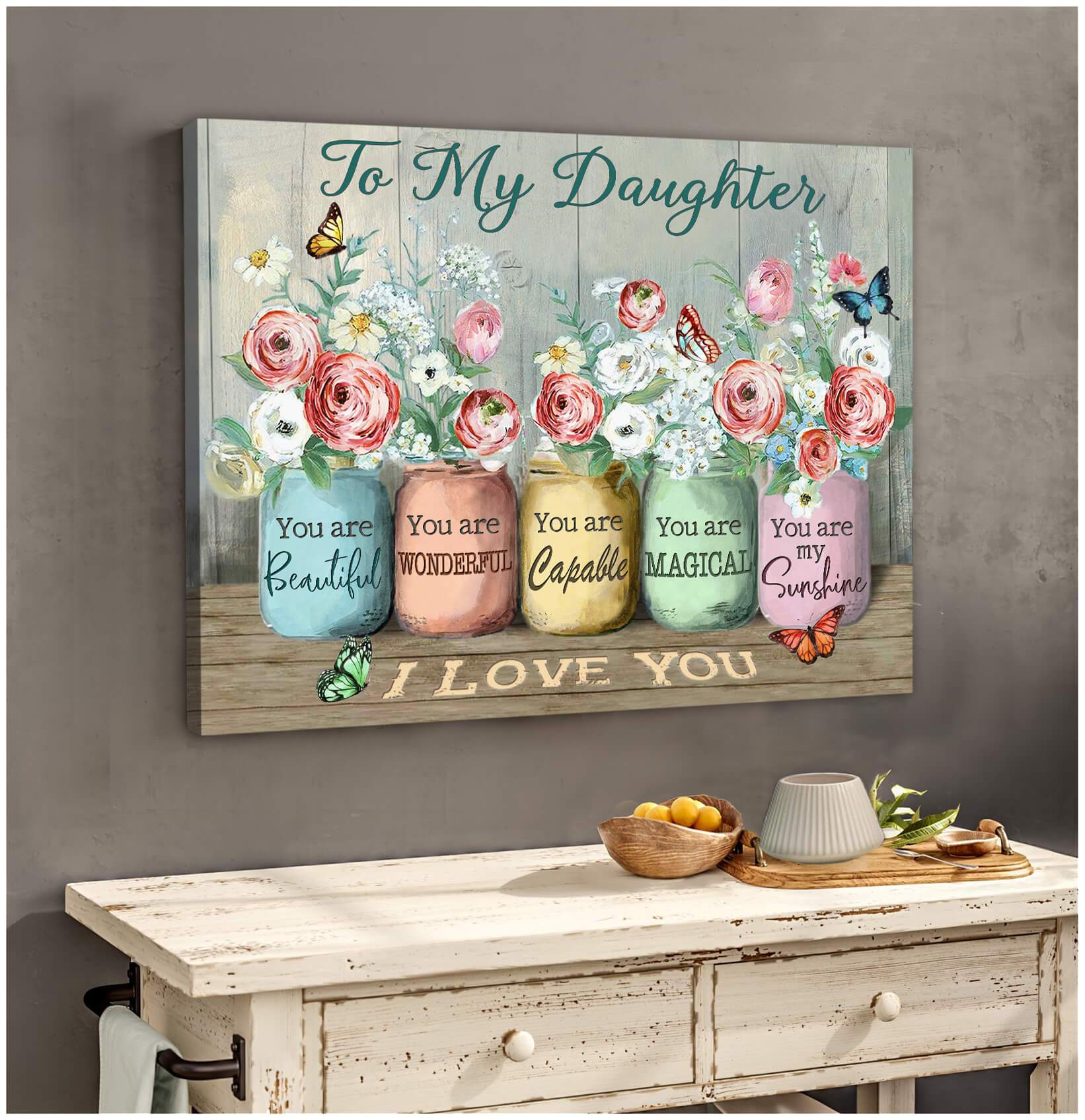 To My Daughter Butterfly Canvas Poster Print, Canvas Wall Decor