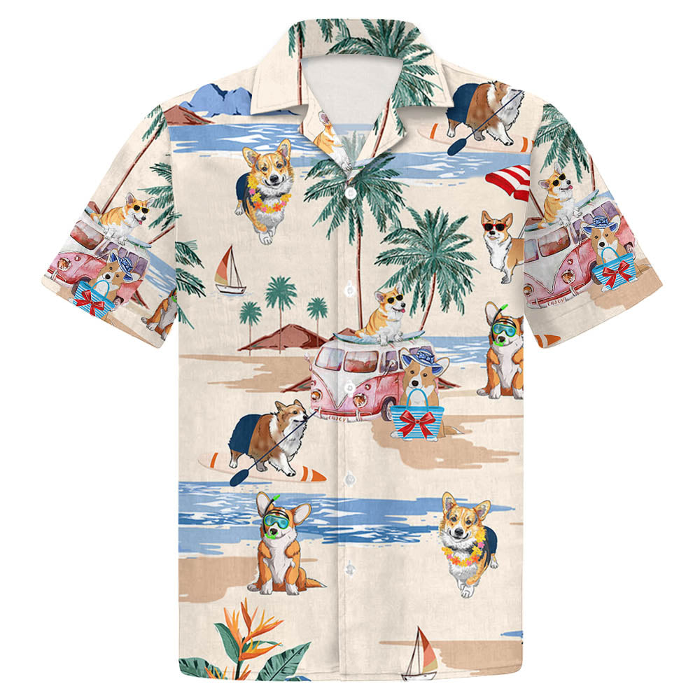 Corgi Summer Beach Hawaiian Shirt