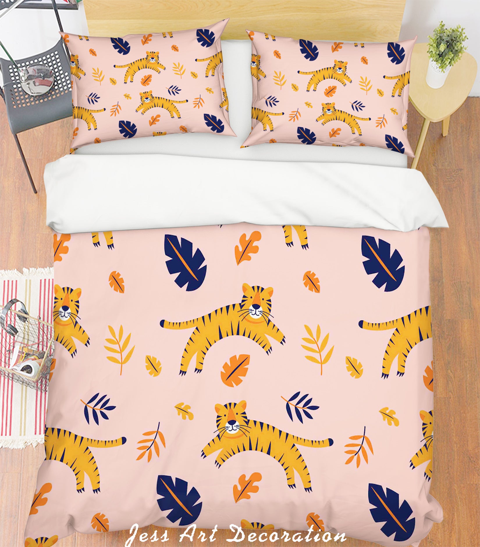 3D Tiger Leaf Pink Quilt Cover Set Bedding Set Pillowcases 203