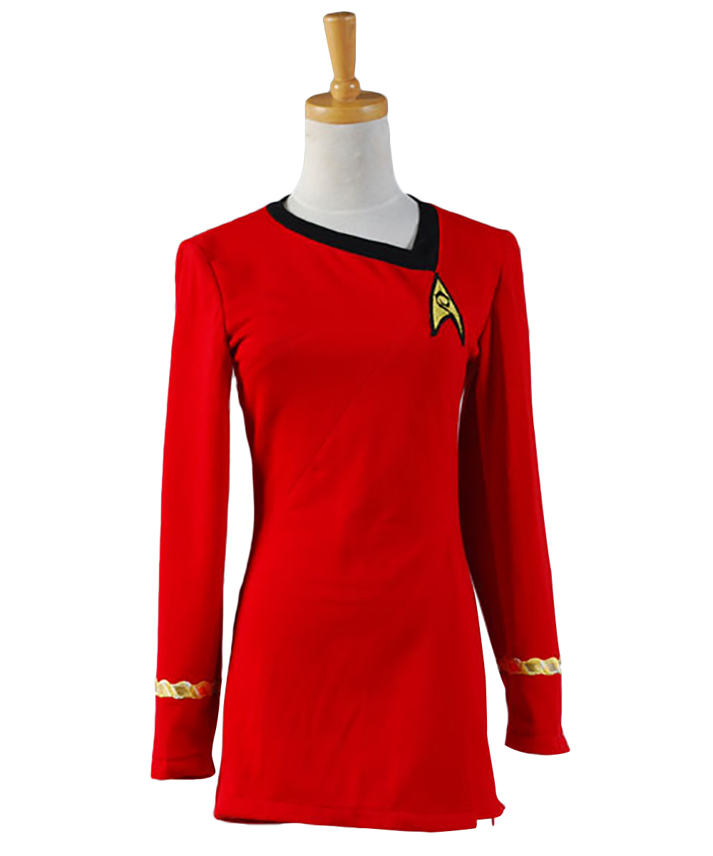 Star Costume TOS Uniform Duty Dress Cotton Blue Red T-Shirt Women Outfit Cosplay Halloween Carnival Fancy Dress alx