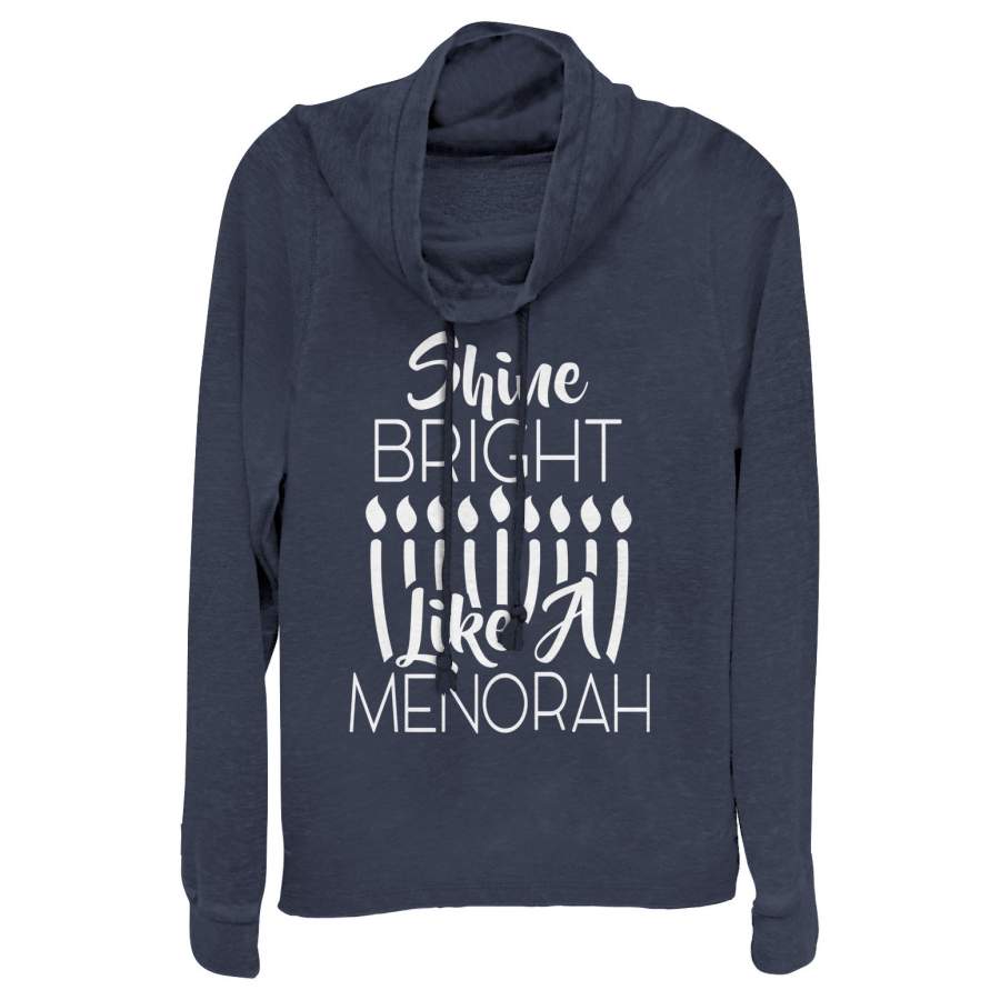 CHIN UP Junior’s Hanukkah Bright Menorah Cowl Neck Sweatshirt