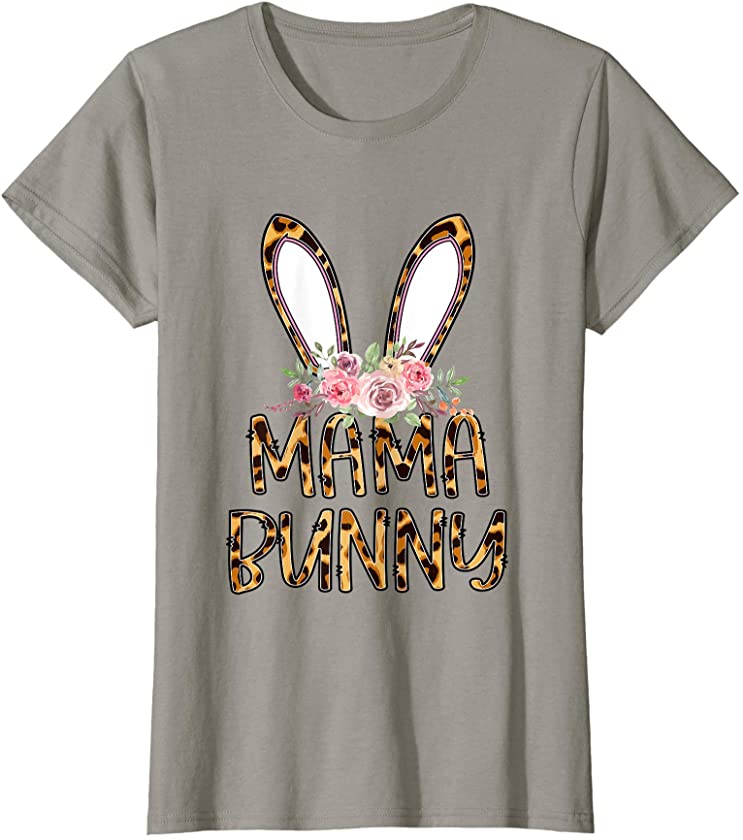 Womens Nn 2021 Easter Day Leopard Plaid Mama Bunny Gift For Women T-Shirt