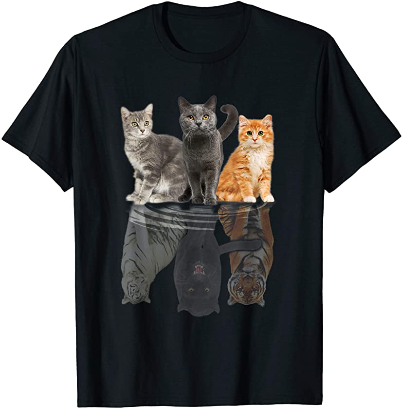 Cats Reflection Mirror Puma Cheetah Tiger Funny Cat Lover T-Shirt