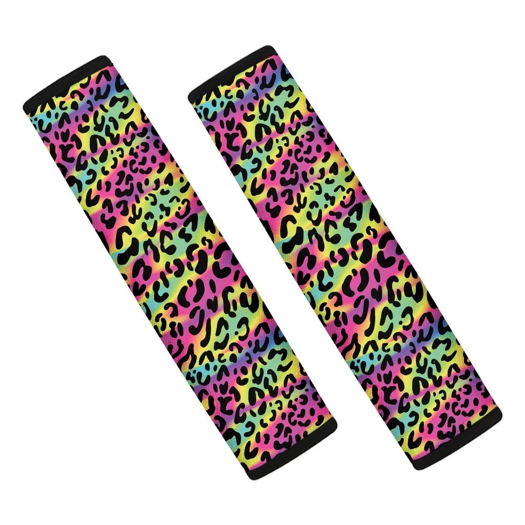 Trippy Psychedelic Leopard Print Car Seat Belt Covers