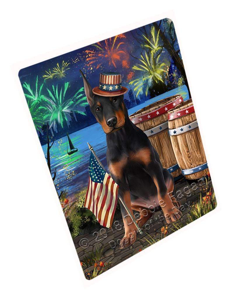 4Th Of July Independence Day Fireworks Doberman Pinscher Dog At The Lake Blanket Blnkt76449