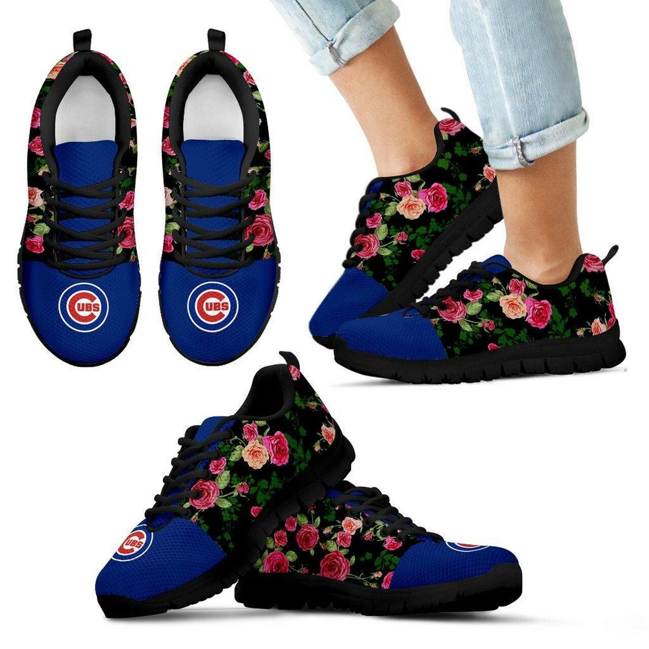 Vintage Floral Chicago Cubs Sneakers Running Shoes For Men, Women Shoes6713