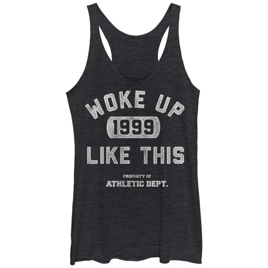 CHIN UP Women’s Woke Up Like This 1999  Racerback Tank Black Heather