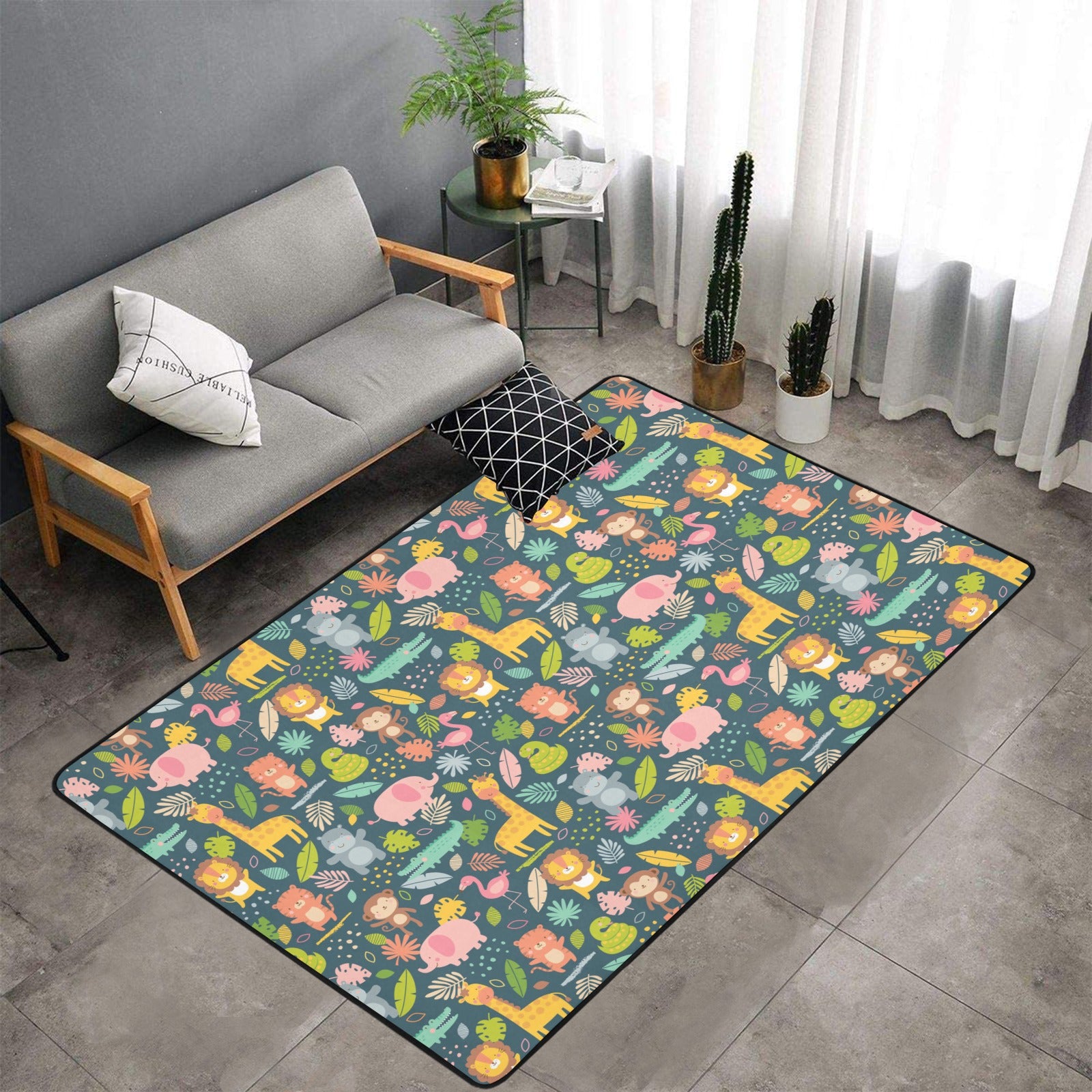 Safari Animal Cartoon Print Design Lks305 Area Rug 7’X5’