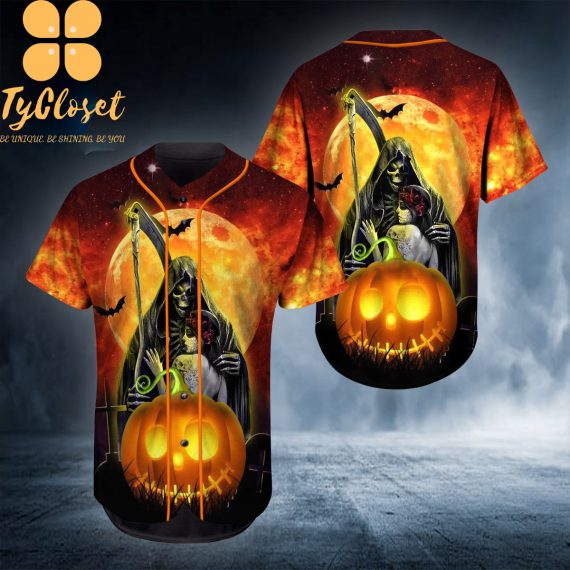 Baseball Jersey Shirt All Over Print Happy Halloween Pumpkin Couple Skull Baseball Jersey Shirt Us Size Love Skull Gift