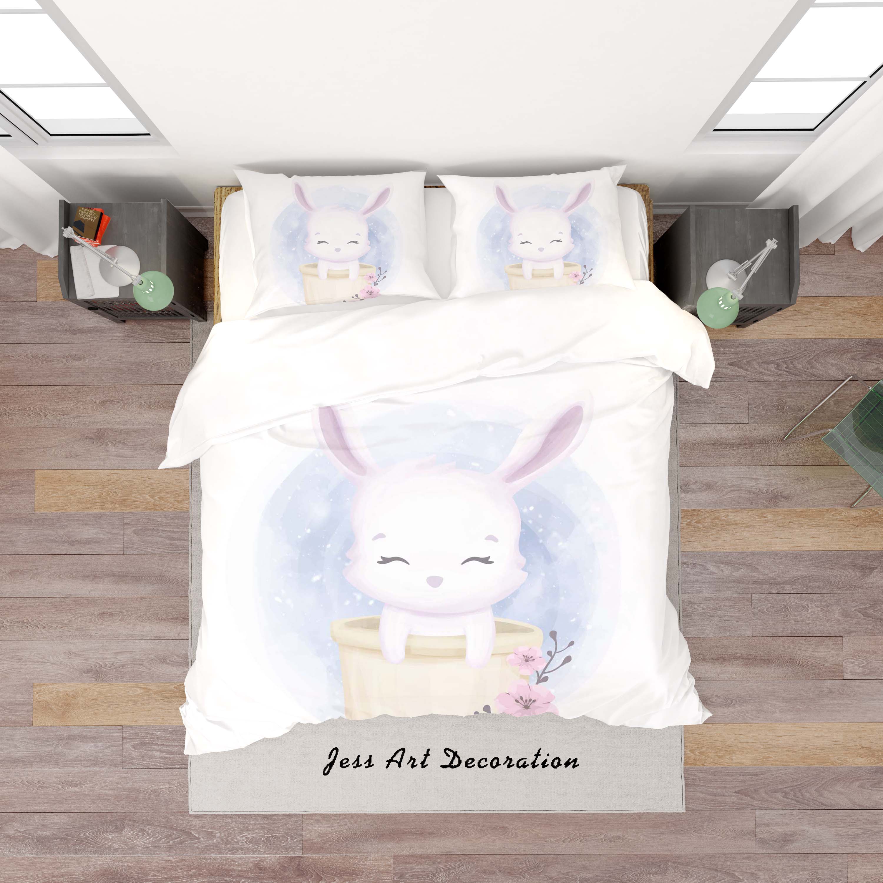 3D White Cartoon Rabbit Quilt Cover Set Bedding Set Duvet Cover Pillowcases Sf133