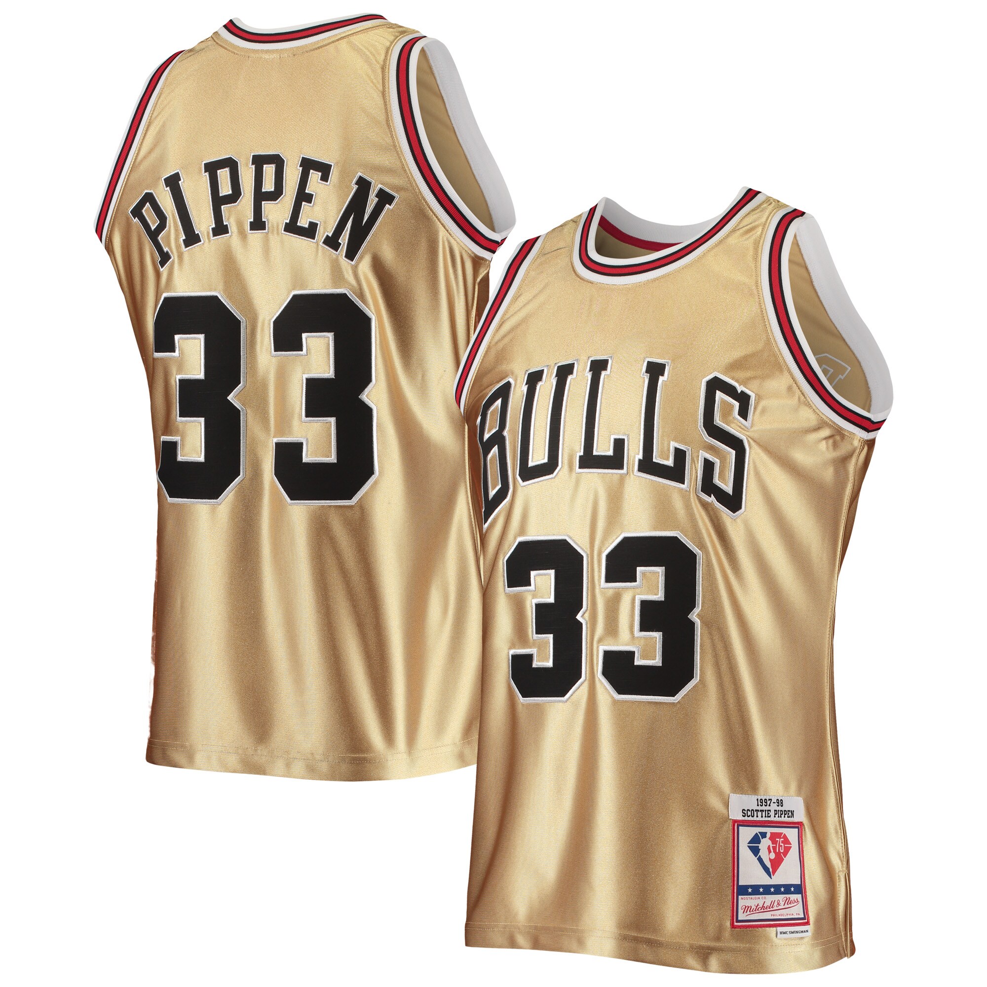 Scottie Pippen Chicago Bulls Mitchell & Ness 75th Anniversary 1997/98 Hardwood Classics Swingman Jersey – Gold