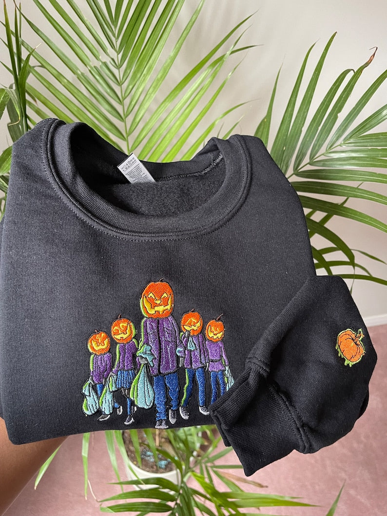 Halloween Pumpkin Embroidered Sweatshirt 2D Crewneck Sweatshirt All Over Print Sweatshirt For Women Sweatshirt For Men Sws3957