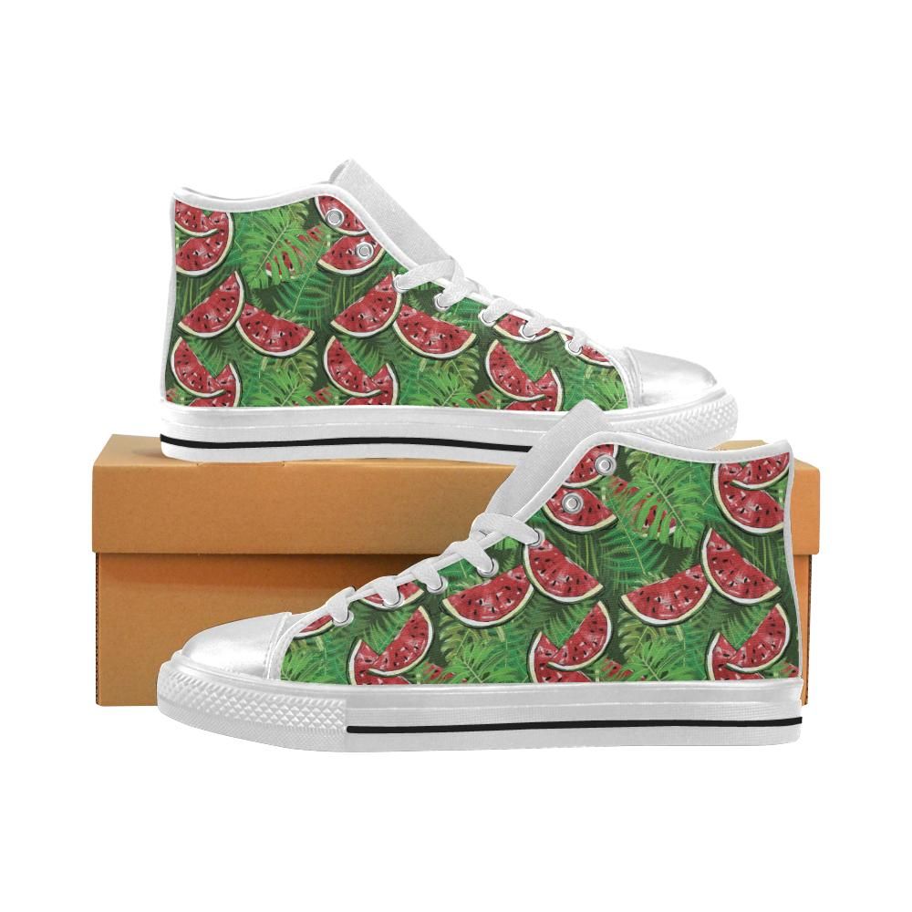 Watermelons tropical palm leaves pattern backgroun Women’s High Top Shoes White