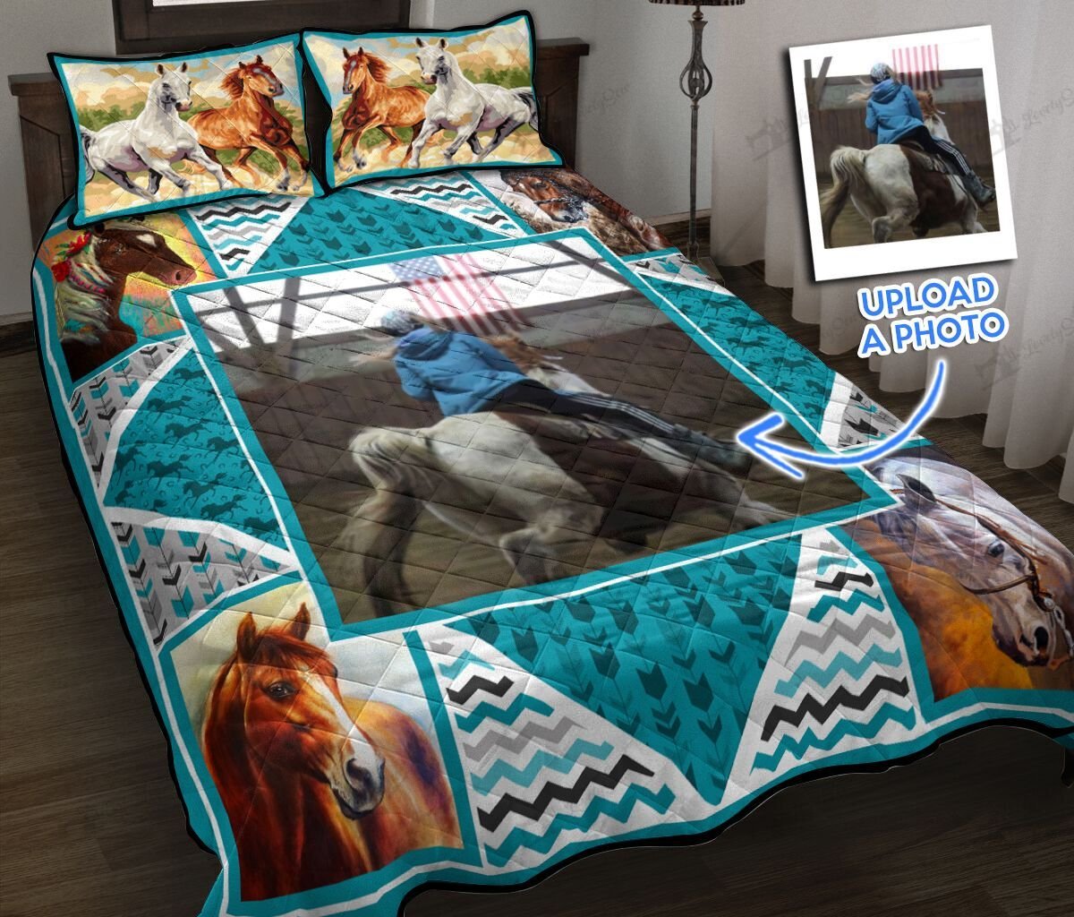 Tuq7801 Tue7801 Horse Personalized Quilt Bed Set & Quilt Blanket