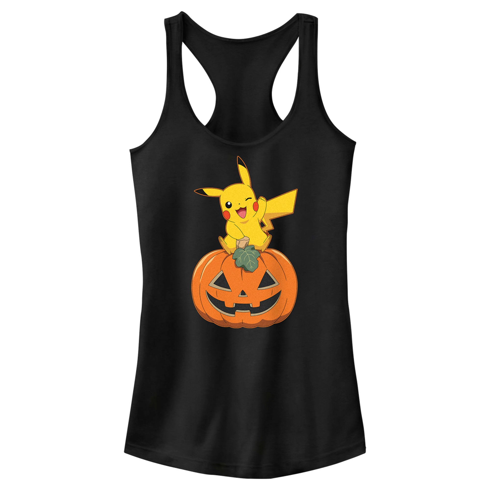 Junior’S Pokemon Halloween Jack-O’-Lantern Pikachu Racerback Tank Top