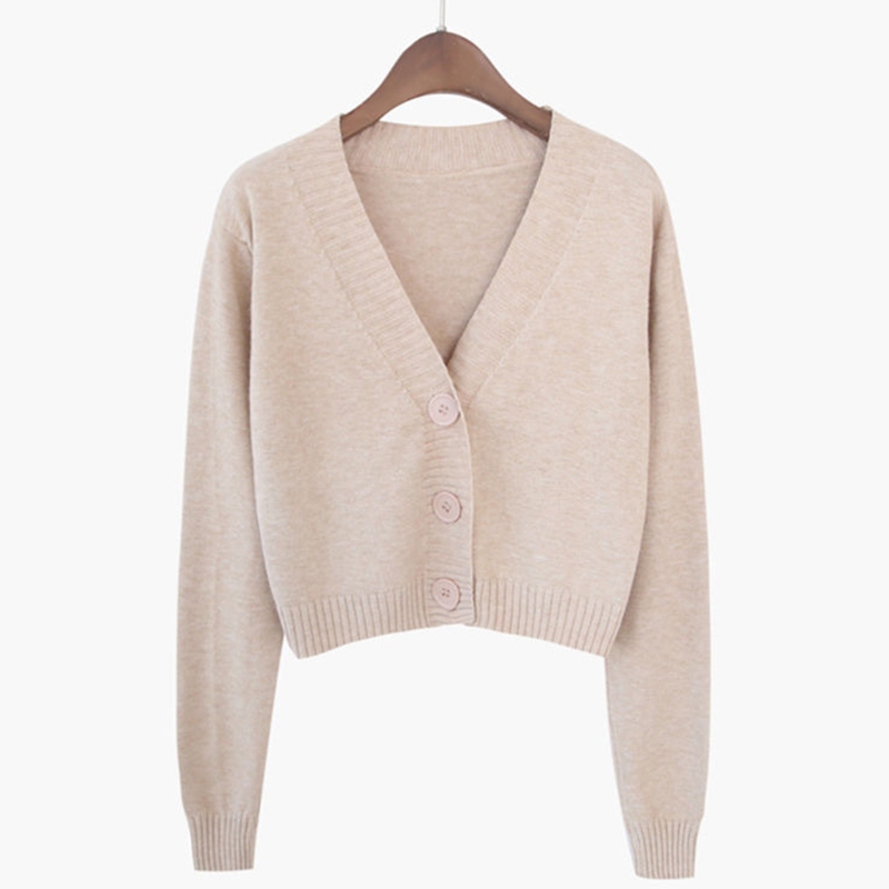 Women Long Sleeve Sweater Cardigan Sexy V-Neck Button Down Cropped Jacket Sweet Solid Candy Color Loose Knitted Coat alx