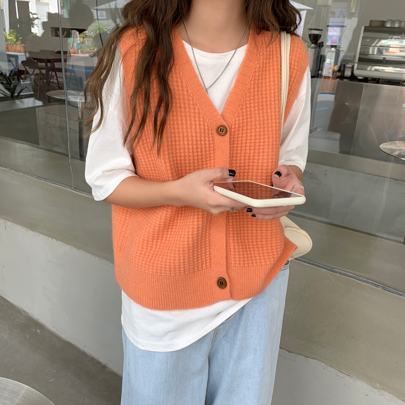 Sweater Vest Women Solid Knitted Spring Korean Style Girls V-neck Elegant Cozy All-match Simple Fashion Sleeveless Vintage Tops alx