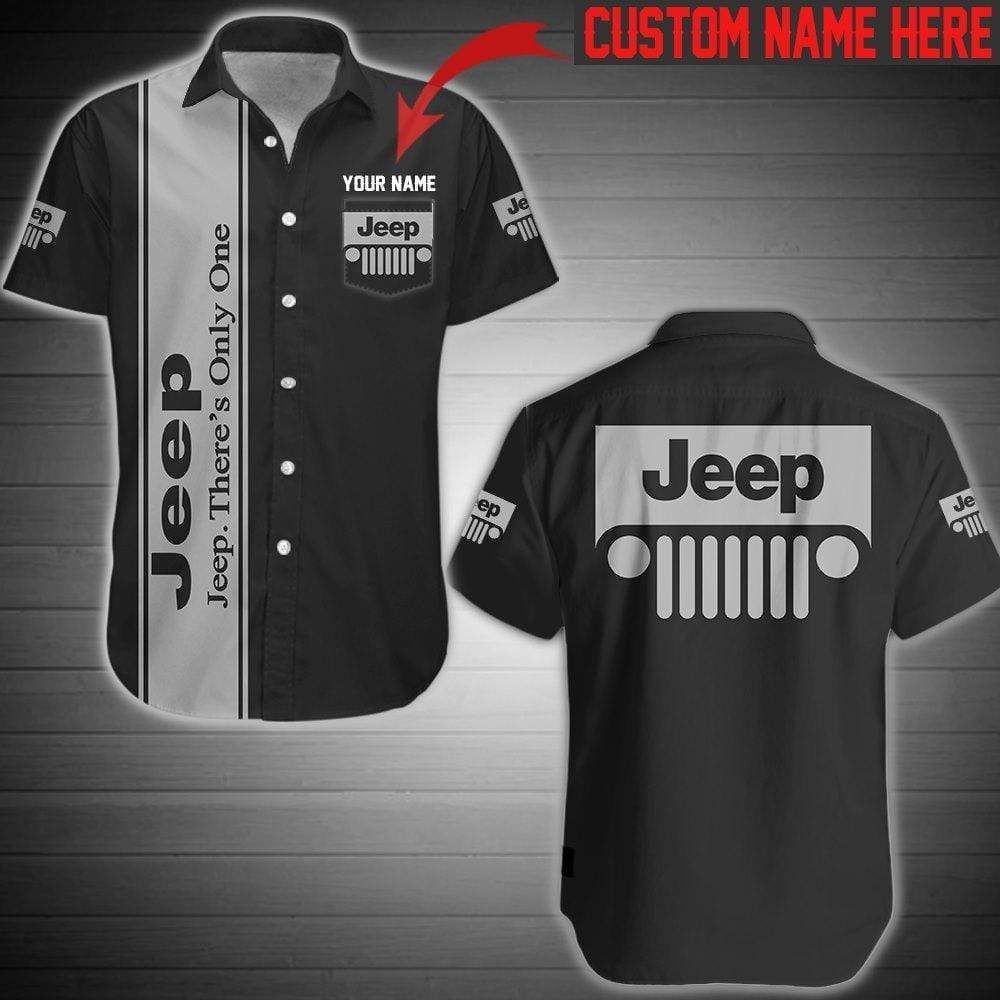 Order Custom Name Theres Only One Jeep Black Grey Hawaii Aloha Shirts Ha5489