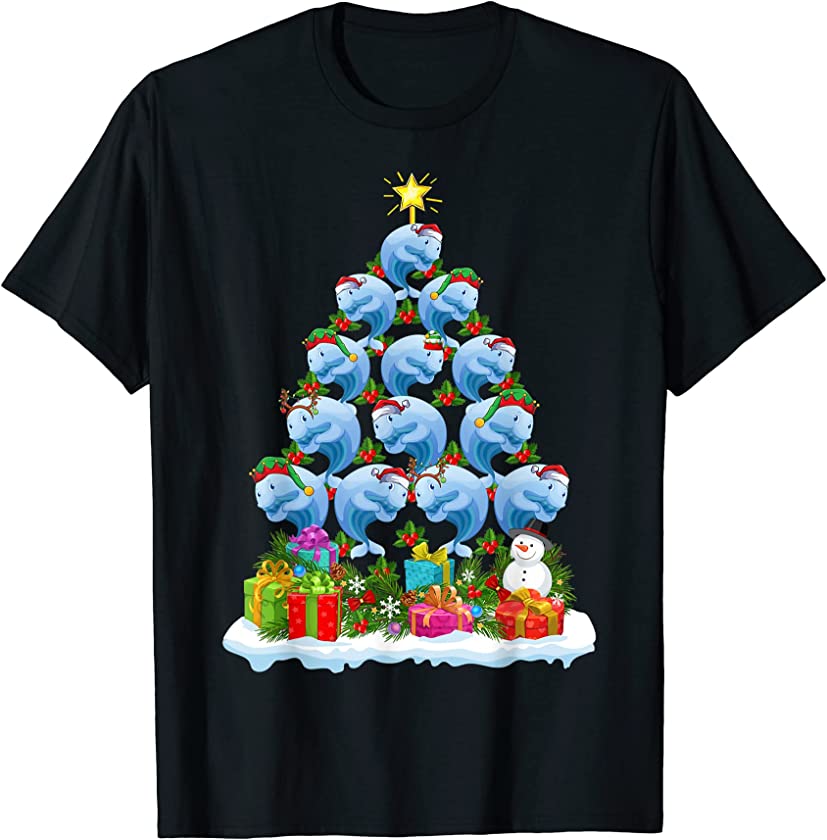 Blue Whale Xmas Tree Lighting Santa Blue Whale Christmas T-Shirt