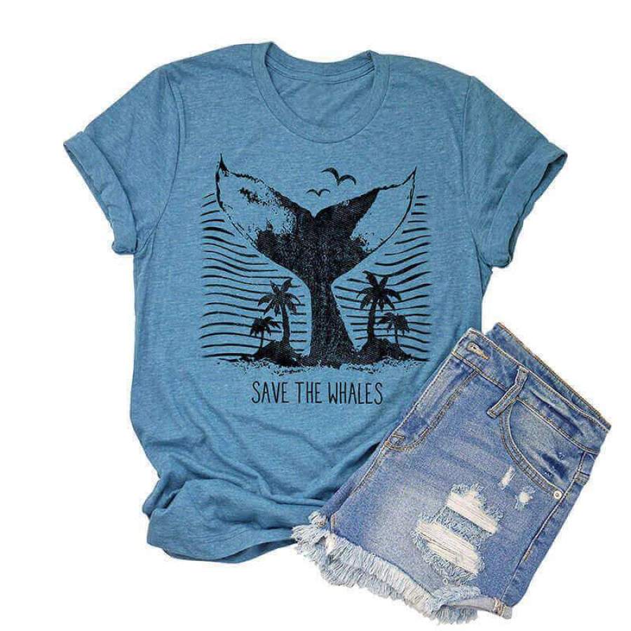 Save The Whales T-shirt Women Ocean Animal Environmentalist Graphic Print Tee Tops