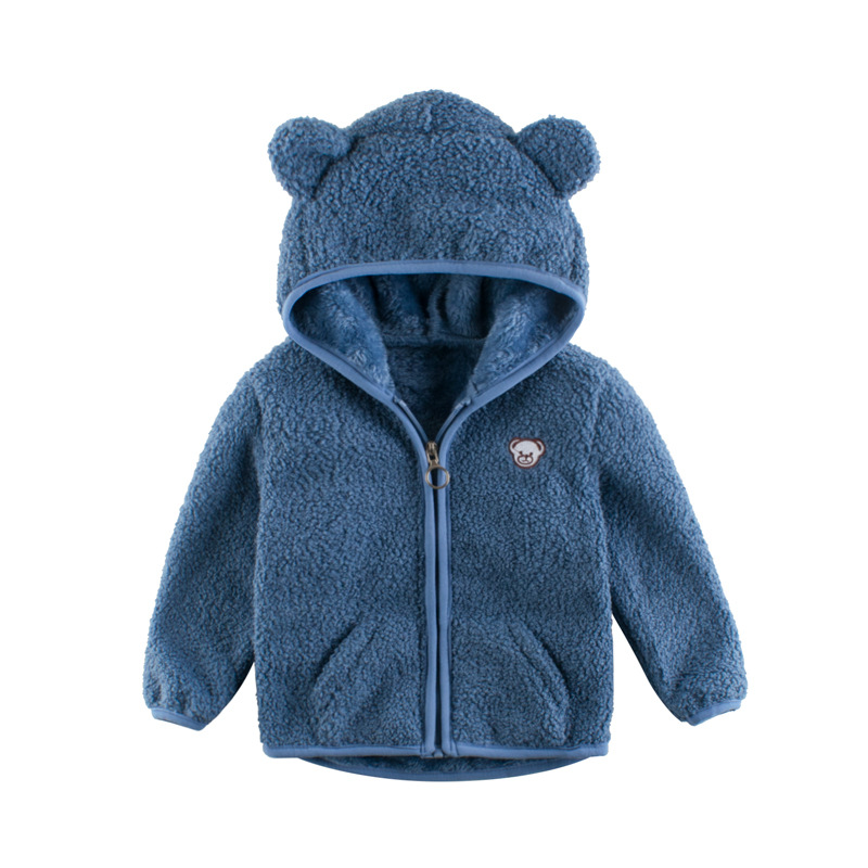 2021 Autumn Winter Kids Hoodie for Boys Girls Zipper Villus Solid Bear Cartoon Fleece Jacket Coat Children’s Outerwear Clothing alx