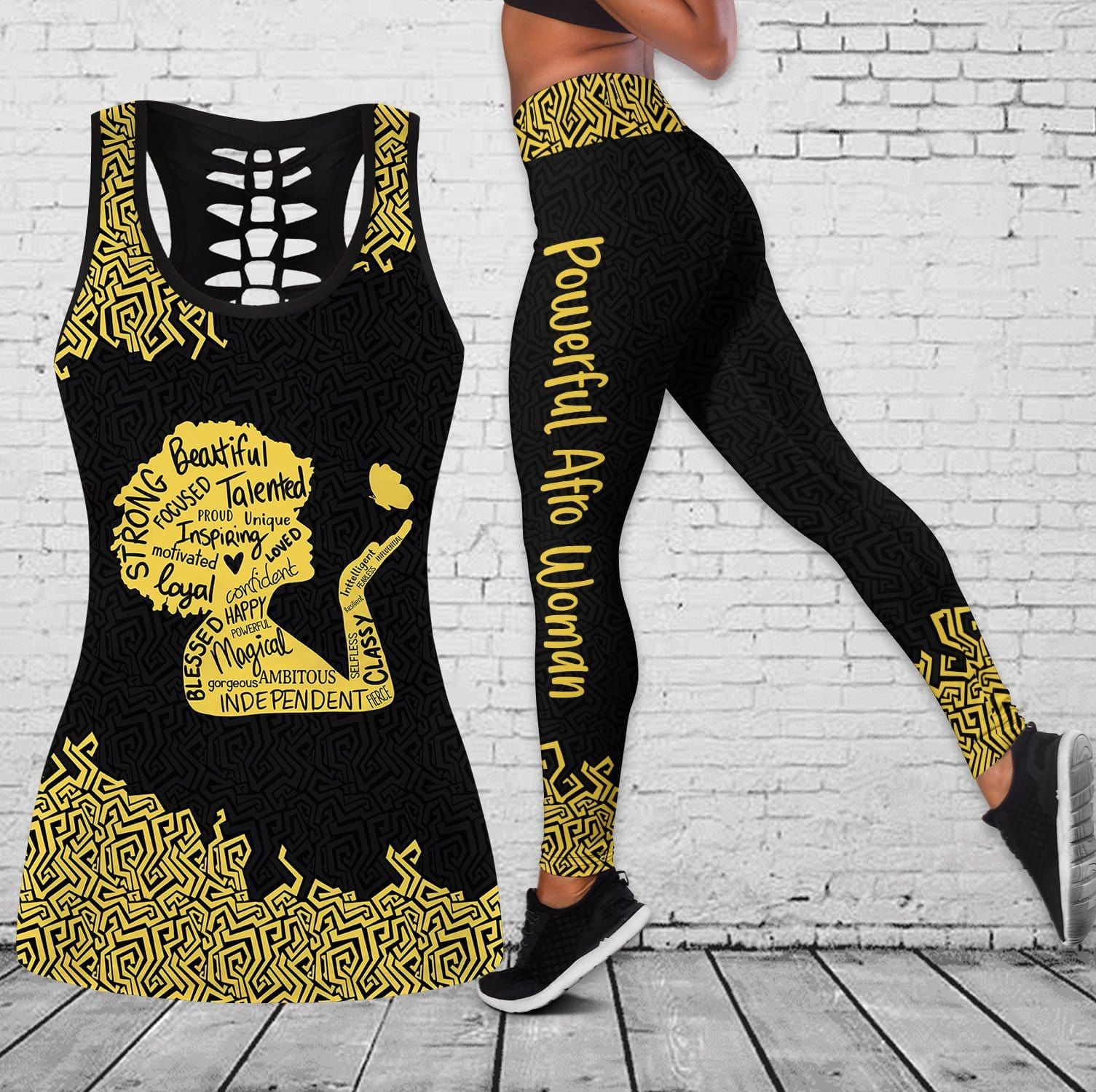 Black Powerful Afro Woman Hollow Tank Top – Leggings 3D #70921L