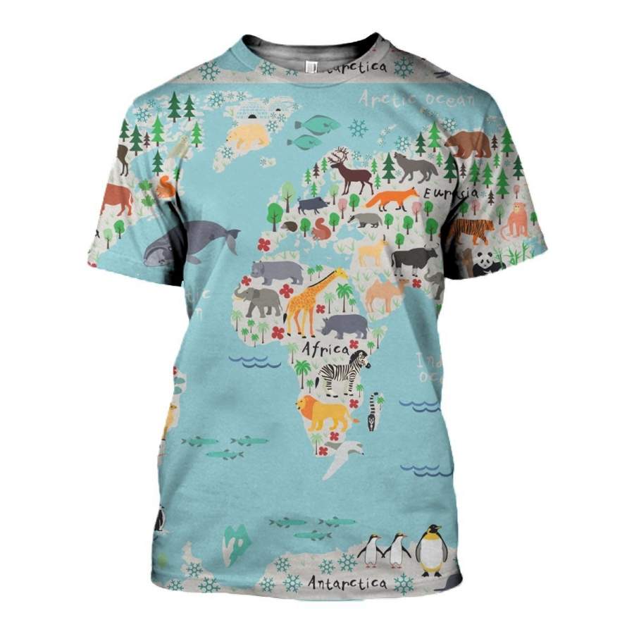 3D All Over Printed Animal World Map Shirts and Shorts